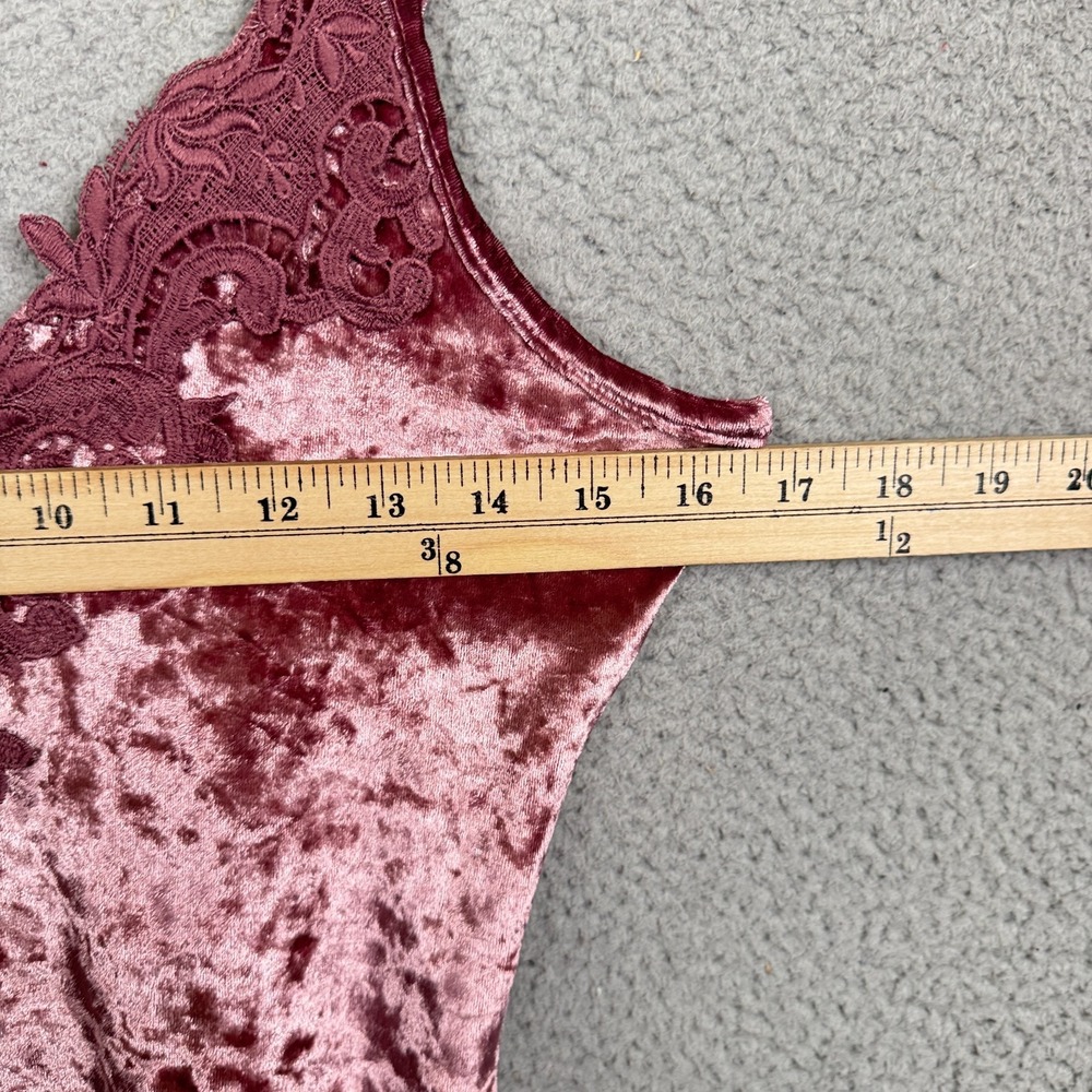 Haute Monde Bodysuit Womens M Dusty Rose Crushed Velvet Fairy Lace Y2K Romantic - Picture 11 of 12